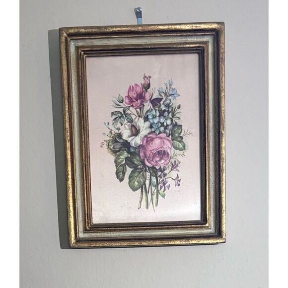 Vintage Italian Silk Flemish School Flowers Frame Art / Set of 2 - Picture 4 of 11